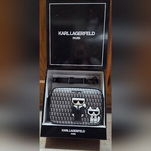 Karl Lagerfeld Signature Karl And Cat Crossbody Bag Dual Zipper
